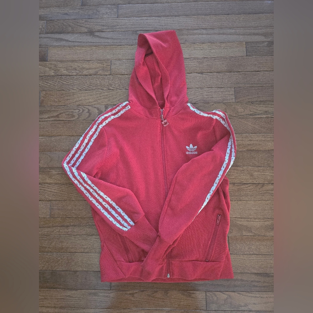 Adidas Originals RedHoodie with Ivory Stripes - womens L
